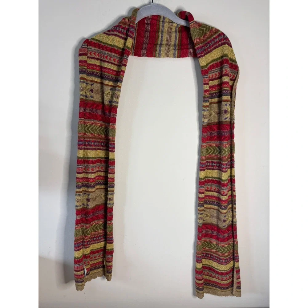 MFH Knits Baby Alpaca Silk Scarf Multi‎ Color Striped  Peru Scalloped Edge